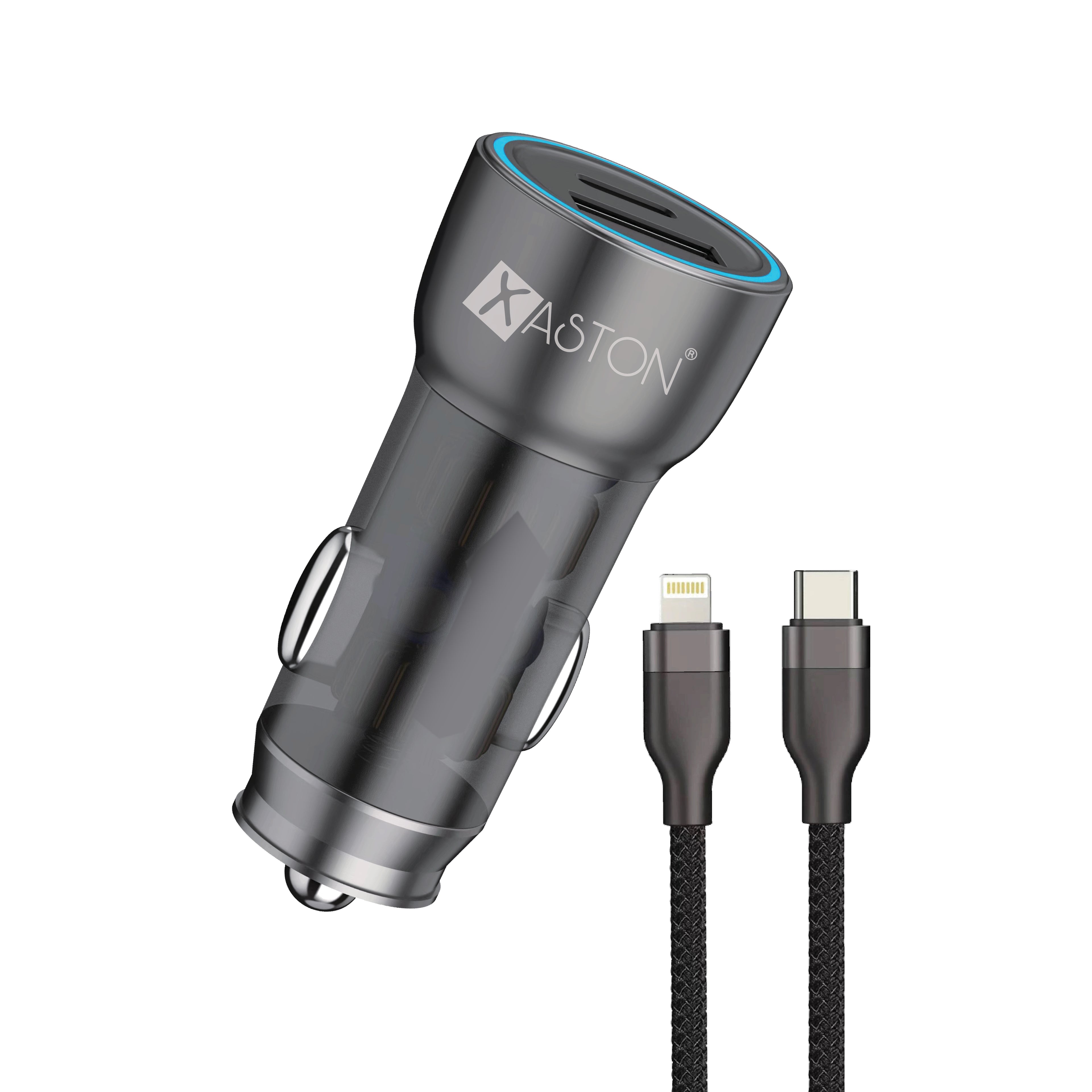 XASTON CAR CHARGER 30W PD + 22.5 QC3.0 WITH 27W TYPE C - LIGHTNING 1M BRAIDED CABLE NCL31